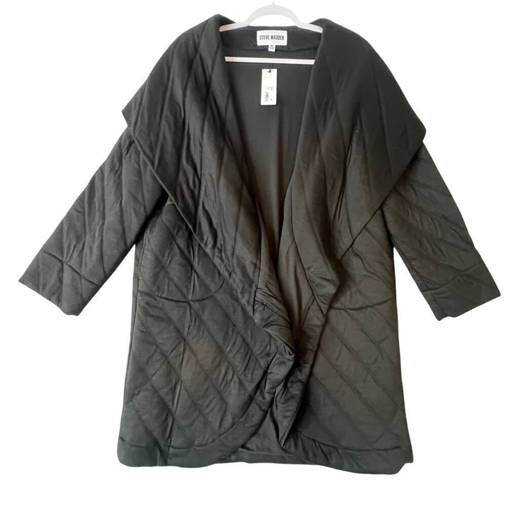 Steve Madden Jones Black Quilted Shawl Collar Open Front Coat XL NWT - Picture 2 of 7